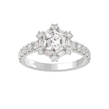 Load image into Gallery viewer, 14K WHITE GOLD 1 3/4CT ROUND/BAGUETTE/HEZAGON STEP CUT DIAMOND LADIES RING
