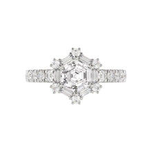 Load image into Gallery viewer, 14K WHITE GOLD 1 3/4CT ROUND/BAGUETTE/HEZAGON STEP CUT DIAMOND LADIES RING
