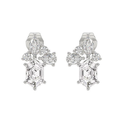 14K WHITE GOLD 1 1/2CT ROUND/MARQUISE/PEAR/HEXAGON STEP CUT LADIES EARRINGS