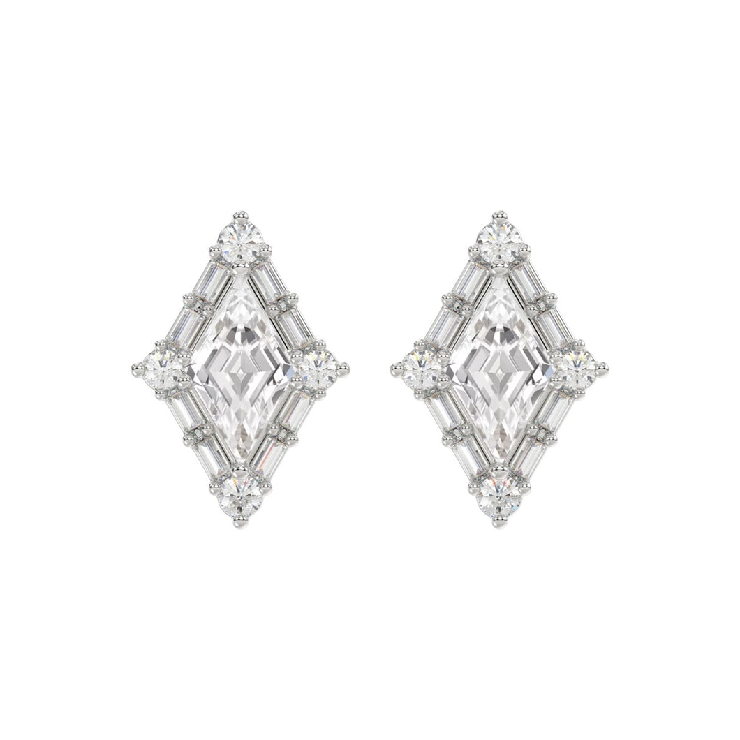 14K WHITE GOLD 1 1/4CT ROUND/BAGUETTE/KITE STEP CUT DIAMOND LADIES EARRINGS