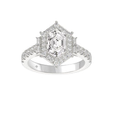 Load image into Gallery viewer, 14K WHITE GOLD 2 1/4CT ROUND/BAGUETTE/HEXAGON DIAMOND LADIES RING
