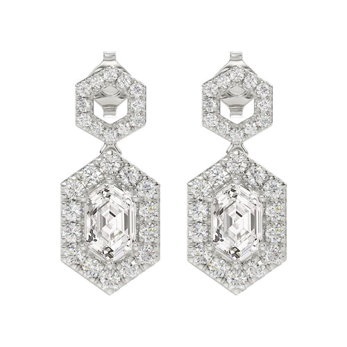 14K WHITE GOLD 2 1/4CT ROUND/KITE STEP CUT DIAMOND LADIES EARRINGS