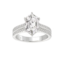 Load image into Gallery viewer, 14K WHITE GOLD 3 1/4CT ROUND/HEXAGON DIAMOND LADIES RING (CENTER STONE HEXAGON STEP CUT DIAMOND 3CT
