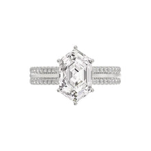 Load image into Gallery viewer, 14K WHITE GOLD 3 1/4CT ROUND/HEXAGON DIAMOND LADIES RING (CENTER STONE HEXAGON STEP CUT DIAMOND 3CT
