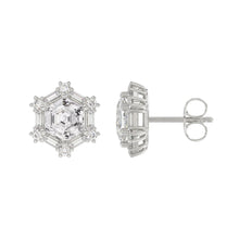 Load image into Gallery viewer, 14K WHITE GOLD 1 1/4CT ROUND/BAGUETTE/HEZAGON STEP CUT DIAMOND LADIES EARRINGS
