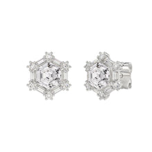 Load image into Gallery viewer, 14K WHITE GOLD 1 1/4CT ROUND/BAGUETTE/HEZAGON STEP CUT DIAMOND LADIES EARRINGS

