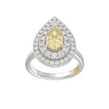 Load image into Gallery viewer, 14K WHITE GOLD CRAFTED WITH 18K YELLOW GOLD SHANK  2 1/2CT ROUND/YELLOW PEAR DIAMOND LADIES RING
