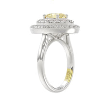Load image into Gallery viewer, 14K WHITE GOLD CRAFTED WITH 18K YELLOW GOLD SHANK  2 1/2CT ROUND/YELLOW PEAR DIAMOND LADIES RING
