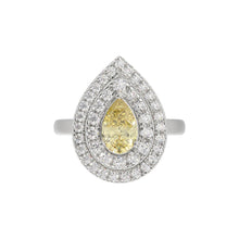 Load image into Gallery viewer, 14K WHITE GOLD CRAFTED WITH 18K YELLOW GOLD SHANK  2 1/2CT ROUND/YELLOW PEAR DIAMOND LADIES RING
