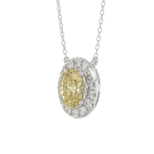 Load image into Gallery viewer, 14K WHITE GOLD CRAFTED WITH 18K YELLOW GOLD BACK PLATE 1.00CT ROUND/YELLOW OVAL DIAMOND LADIES NECKLACE
