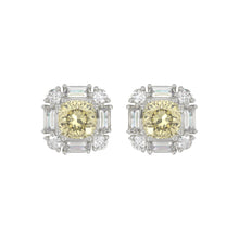 Load image into Gallery viewer, 14K WHITE GOLD CRAFTED WITH 18K YELLOW GOLD BACK PLATE 1 1/3CT ROUND/BAGUETTE/YELLOW CUSHION DIAMOND LADIES EARRINGS
