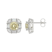 Load image into Gallery viewer, 14K WHITE GOLD CRAFTED WITH 18K YELLOW GOLD BACK PLATE 1 1/3CT ROUND/BAGUETTE/YELLOW CUSHION DIAMOND LADIES EARRINGS

