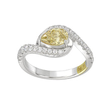 Load image into Gallery viewer, 14K WHITE GOLD CRAFTED WITH 18K YELLOW GOLD SHANK  1 1/2CT ROUND/YELLOW PEAR DIAMOND LADIES RING
