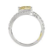 Load image into Gallery viewer, 14K WHITE GOLD CRAFTED WITH 18K YELLOW GOLD SHANK  1 1/2CT ROUND/YELLOW PEAR DIAMOND LADIES RING
