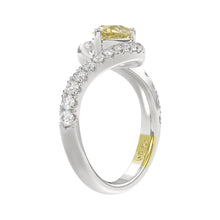 Load image into Gallery viewer, 14K WHITE GOLD CRAFTED WITH 18K YELLOW GOLD SHANK  1 1/2CT ROUND/YELLOW PEAR DIAMOND LADIES RING

