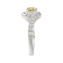 Load image into Gallery viewer, 14K WHITE GOLD CRAFTED WITH 18K YELLOW GOLD SHANK  1 1/2CT ROUND/YELLOW PEAR DIAMOND LADIES RING

