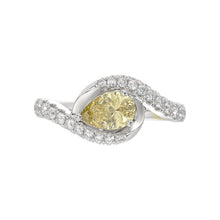 Load image into Gallery viewer, 14K WHITE GOLD CRAFTED WITH 18K YELLOW GOLD SHANK  1 1/2CT ROUND/YELLOW PEAR DIAMOND LADIES RING
