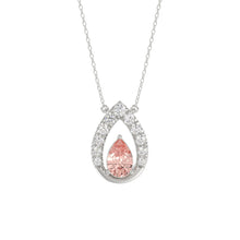 Load image into Gallery viewer, 14K WHITE GOLD CRAFTED WITH 18K YELLOW GOLD BACK PLATE 1 1/2CT ROUND/PINK PEAR DIAMOND LADIES NECKLACE
