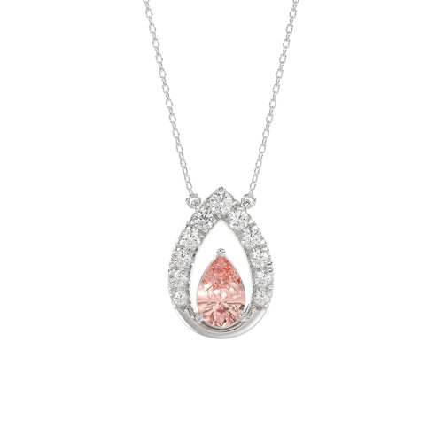 14K WHITE GOLD CRAFTED WITH 18K YELLOW GOLD BACK PLATE 1 1/2CT ROUND/PINK PEAR DIAMOND LADIES NECKLACE