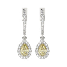 Load image into Gallery viewer, 14K WHITE GOLD CRAFTED WITH 18K YELLOW GOLD BACK PLATE 1 1/2CT ROUND/YELLOW PEAR  DIAMOND LADIES EARRINGS
