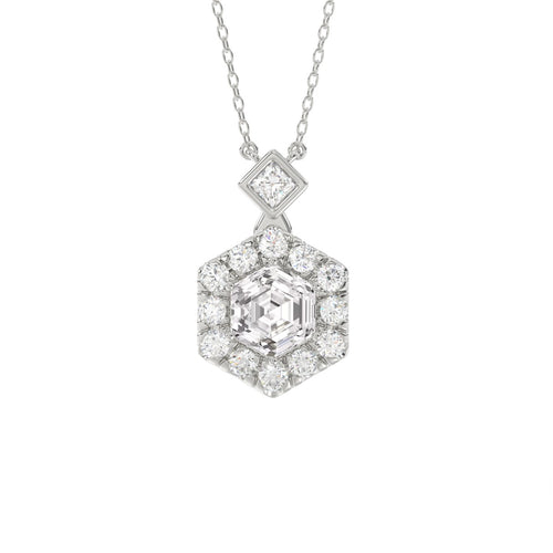 14K WHITE GOLD 1 1/2CT ROUND/HEXAGON DIAMOND LADIES PENDANT