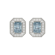 Load image into Gallery viewer, 14K WHITE GOLD CRAFTED WITH 18K YELLOW GOLD BACK PLATE 1 1/4CT ROUND/BLUE EMERALD DIAMOND LADIES EARRINGS
