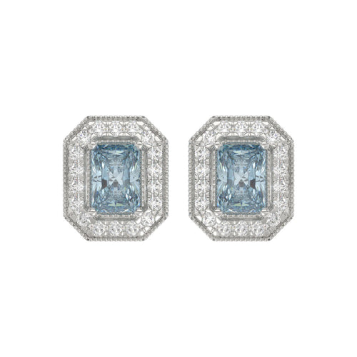14K WHITE GOLD CRAFTED WITH 18K YELLOW GOLD BACK PLATE 1 1/4CT ROUND/BLUE EMERALD DIAMOND LADIES EARRINGS