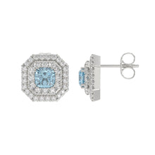 Load image into Gallery viewer, 14K WHITE GOLD CRAFTED WITH 18K YELLOW GOLD BACK PLATE 1 1/2CT ROUND/BLUE CUSHION DIAMOND LADIES EARRINGS
