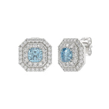 Load image into Gallery viewer, 14K WHITE GOLD CRAFTED WITH 18K YELLOW GOLD BACK PLATE 1 1/2CT ROUND/BLUE CUSHION DIAMOND LADIES EARRINGS
