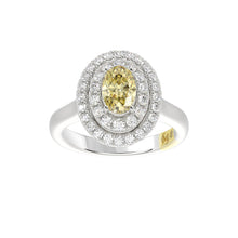 Load image into Gallery viewer, 14K WHITE GOLD CRAFTED WITH 18K YELLOW GOLD SHANK  1 1/2CT ROUND/YELLOW OVAL DIAMOND LADIES RING

