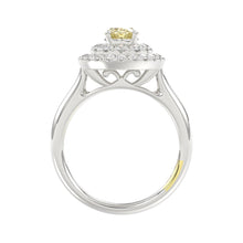Load image into Gallery viewer, 14K WHITE GOLD CRAFTED WITH 18K YELLOW GOLD SHANK  1 1/2CT ROUND/YELLOW OVAL DIAMOND LADIES RING
