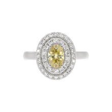 Load image into Gallery viewer, 14K WHITE GOLD CRAFTED WITH 18K YELLOW GOLD SHANK  1 1/2CT ROUND/YELLOW OVAL DIAMOND LADIES RING
