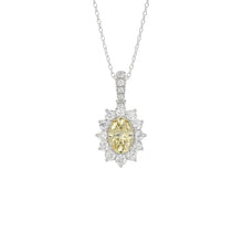 Load image into Gallery viewer, 14K WHITE GOLD CRAFTED WITH 18K YELLOW GOLD BACK PLATE 1 1/2CT ROUND/YELLOW OVAL DIAMOND LADIES PENDANT WITH CHAIN 
