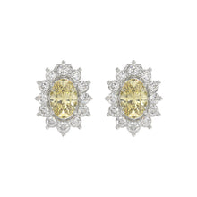 Load image into Gallery viewer, 14K WHITE GOLD CRAFTED WITH 18K YELLOW GOLD BACK PLATE 1 1/2CT ROUND/YELLOW OVAL DIAMOND LADIES EARRINGS
