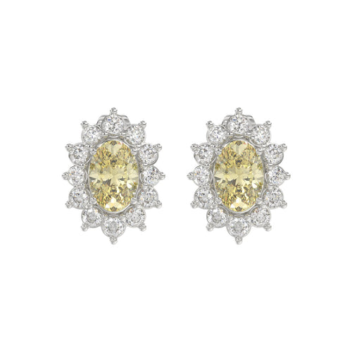 14K WHITE GOLD CRAFTED WITH 18K YELLOW GOLD BACK PLATE 1 1/2CT ROUND/YELLOW OVAL DIAMOND LADIES EARRINGS
