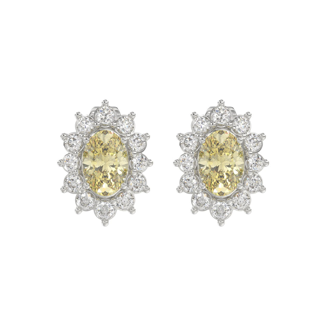 14K WHITE GOLD CRAFTED WITH 18K YELLOW GOLD BACK PLATE 1 1/2CT ROUND/YELLOW OVAL DIAMOND LADIES EARRINGS