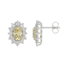 Load image into Gallery viewer, 14K WHITE GOLD CRAFTED WITH 18K YELLOW GOLD BACK PLATE 1 1/2CT ROUND/YELLOW OVAL DIAMOND LADIES EARRINGS
