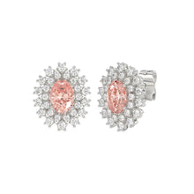 Load image into Gallery viewer, 14K WHITE GOLD CRAFTED WITH 18K YELLOW GOLD BACK PLATE 1 1/2CT ROUND/PINK OVAL  DIAMOND LADIES EARRINGS

