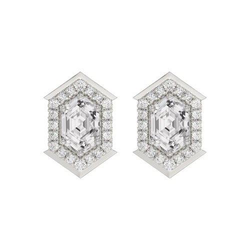 14K WHITE GOLD 1 1/4CT ROUND/HEXAGON DIAMOND LADIES EARRINGS