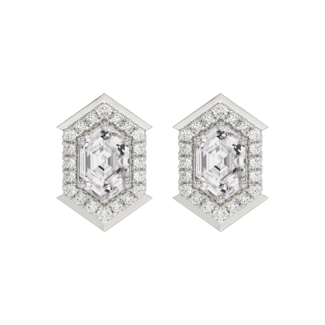 14K WHITE GOLD 1 1/4CT ROUND/HEXAGON DIAMOND LADIES EARRINGS