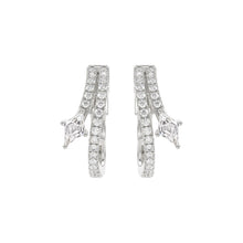 Load image into Gallery viewer, 14K WHITE GOLD 3/4CT ROUND/LOZENGE DIAMOND LADIES HOOP EARRINGS
