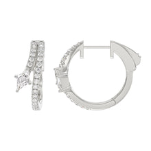 Load image into Gallery viewer, 14K WHITE GOLD 3/4CT ROUND/LOZENGE DIAMOND LADIES HOOP EARRINGS
