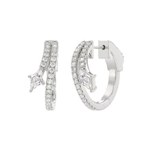 Load image into Gallery viewer, 14K WHITE GOLD 3/4CT ROUND/LOZENGE DIAMOND LADIES HOOP EARRINGS
