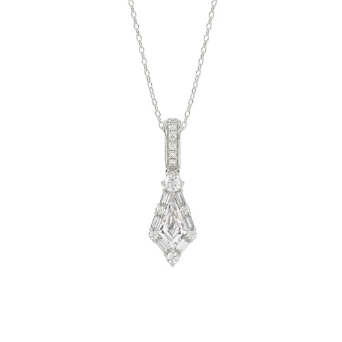 14K WHITE GOLD 1.00CT ROUND/BAGUETTE/KITE DIAMOND LADIES PENDANT WITH CHAIN