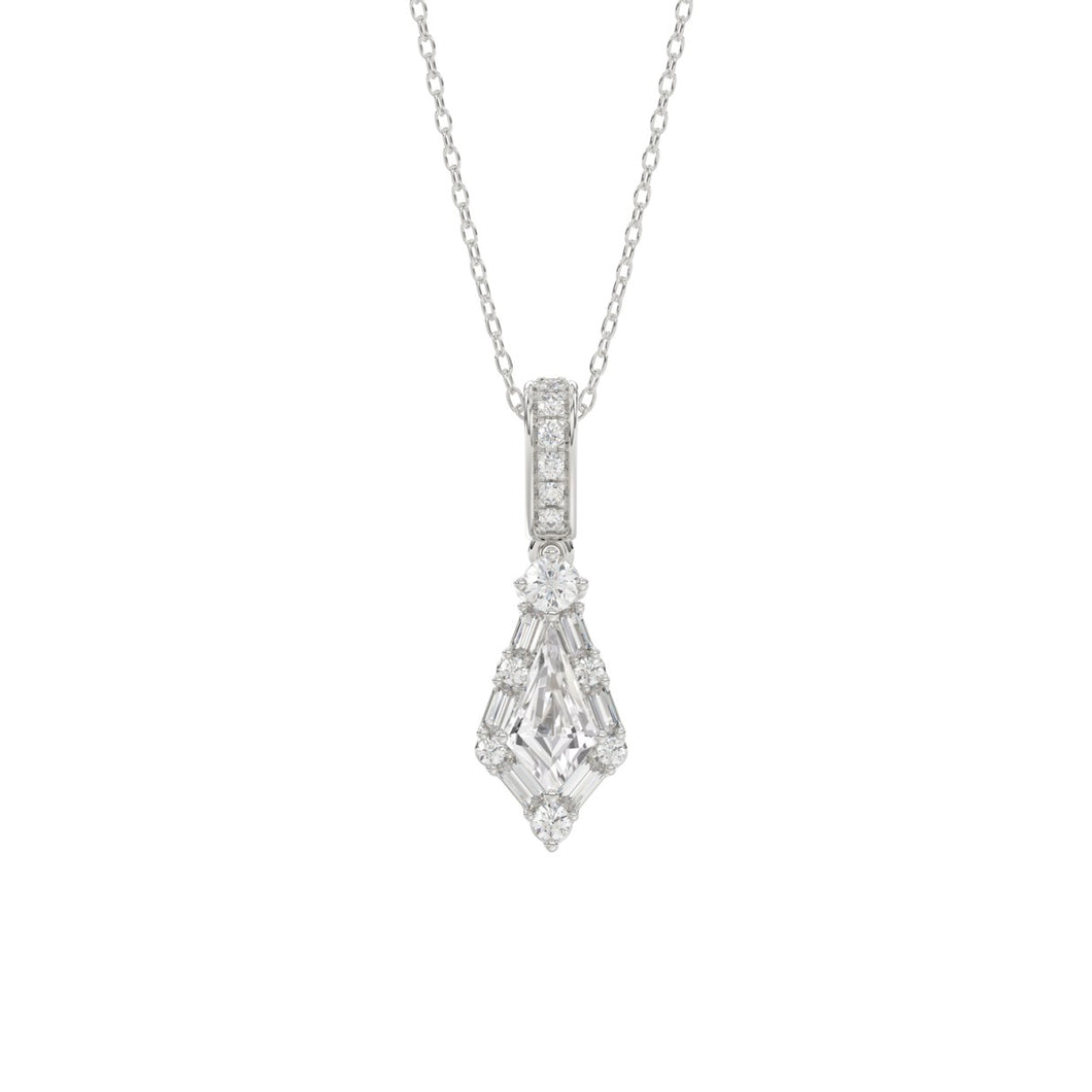 14K WHITE GOLD 1.00CT ROUND/BAGUETTE/KITE DIAMOND LADIES PENDANT WITH CHAIN