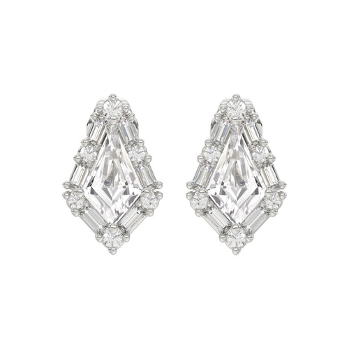 14K WHITE GOLD 1 1/4CT ROUND/BAGUETTE/KITE DIAMOND LADIES EARRINGS