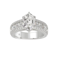 Load image into Gallery viewer, 14K WHITE GOLD 3 1/2CT ROUND/BAGUETTE/HEXAGON DIAMOND LADIES RING
