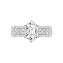 Load image into Gallery viewer, 14K WHITE GOLD 3 1/2CT ROUND/BAGUETTE/HEXAGON DIAMOND LADIES RING
