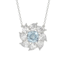 Load image into Gallery viewer, 14K WHITE GOLD CRAFTED WITH 18K YELLOW GOLD BACK PLATE 2CT PEAR/BLUE CUSHION DIAMOND LADIES NECKLACE WITH CHAIN
