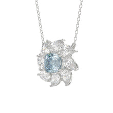 Load image into Gallery viewer, 14K WHITE GOLD CRAFTED WITH 18K YELLOW GOLD BACK PLATE 2CT PEAR/BLUE CUSHION DIAMOND LADIES NECKLACE WITH CHAIN
